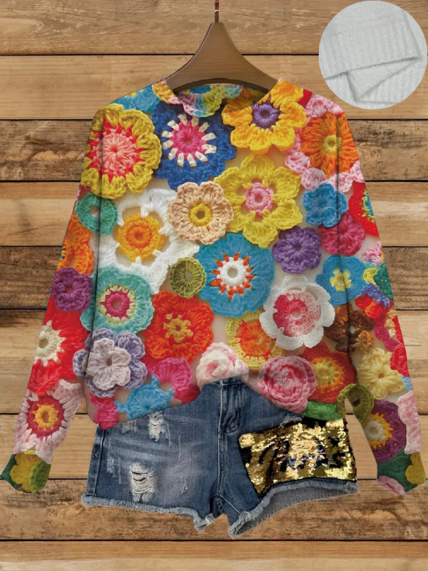 Women's Round Neck All-Over Patterned Sweater Y011